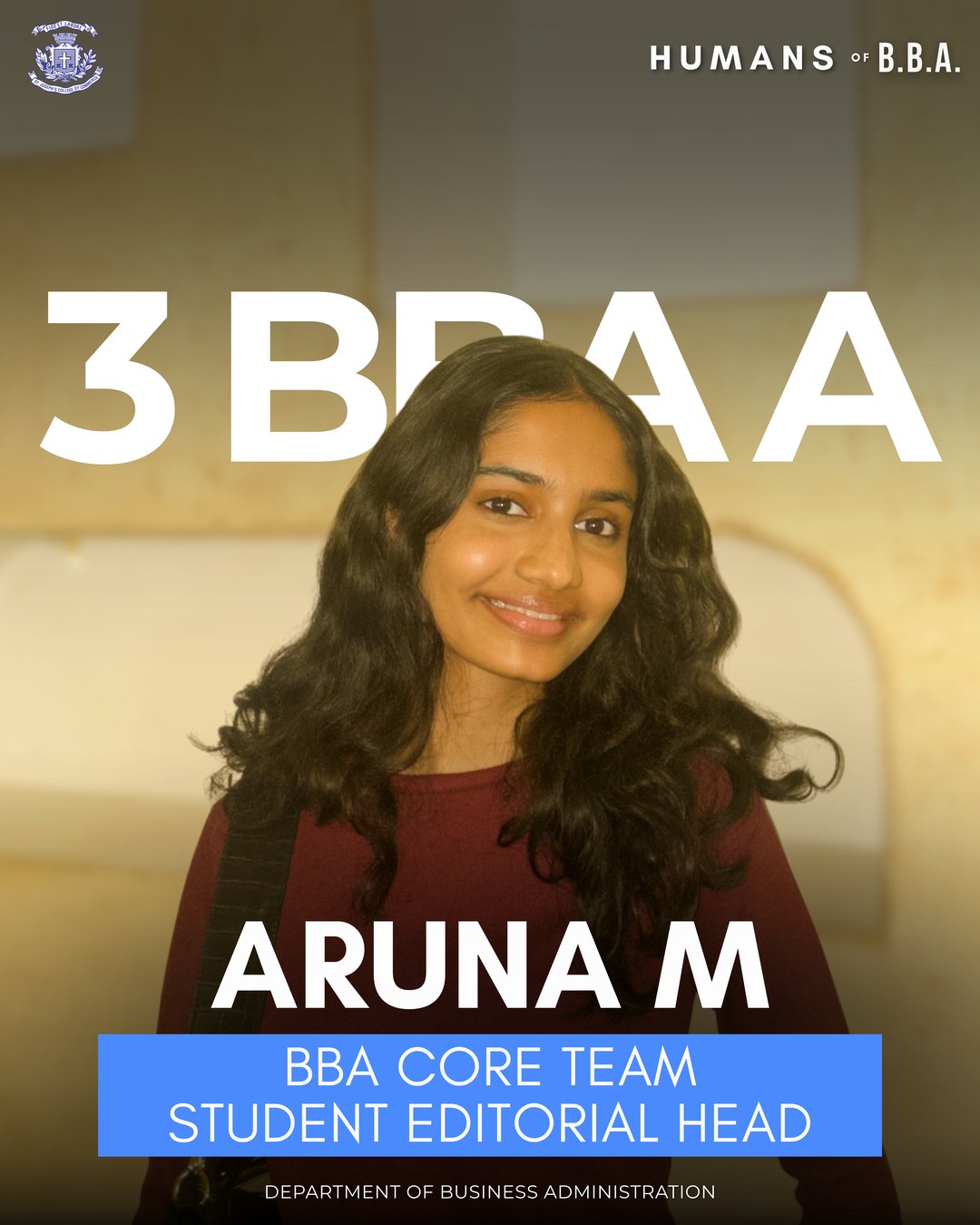 Aruna M, 3 BBA A — BBA Core Team Student Editorial Head