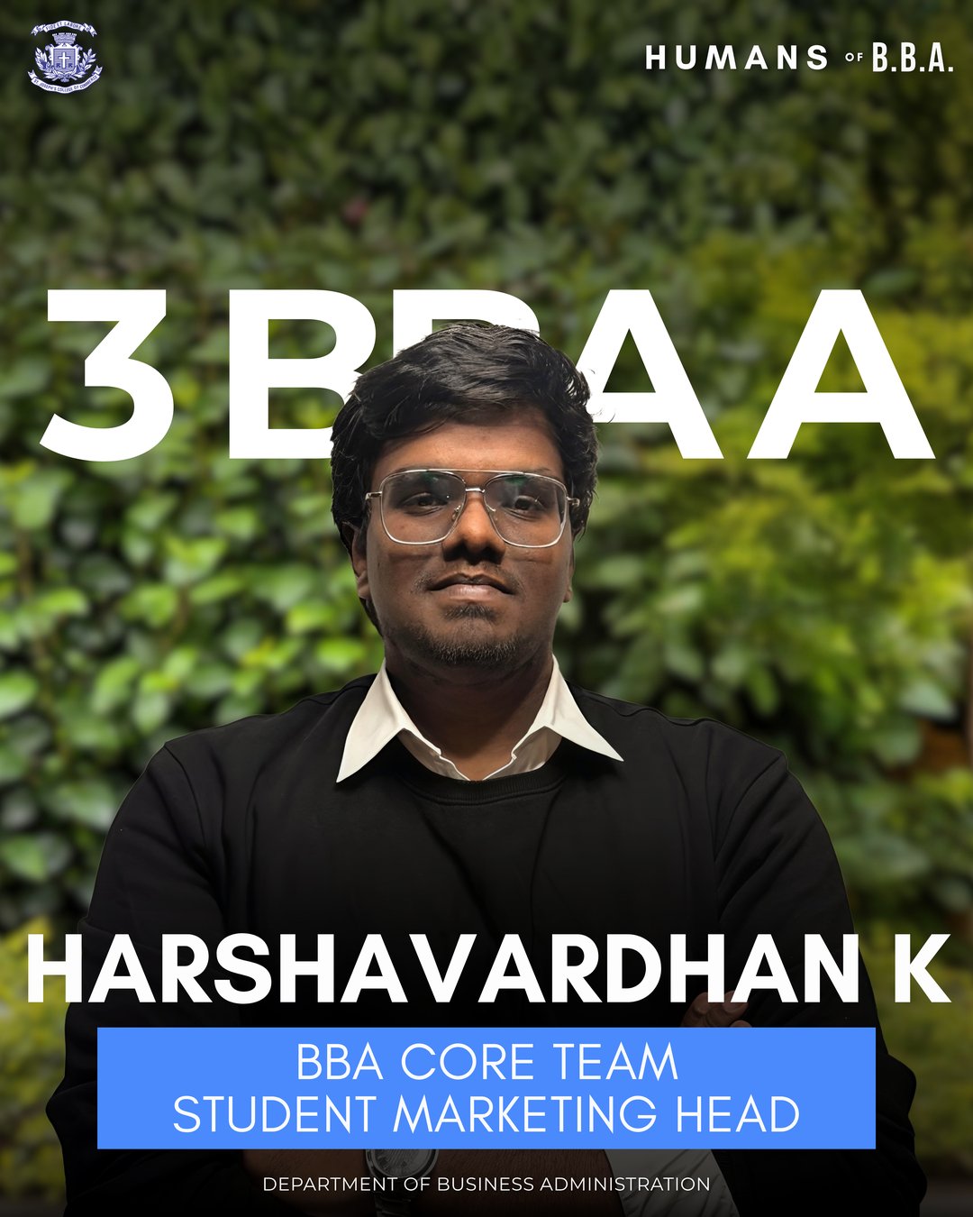 Harshavardhan K, 3 BBA A — BBA Core Team Student Marketing Head