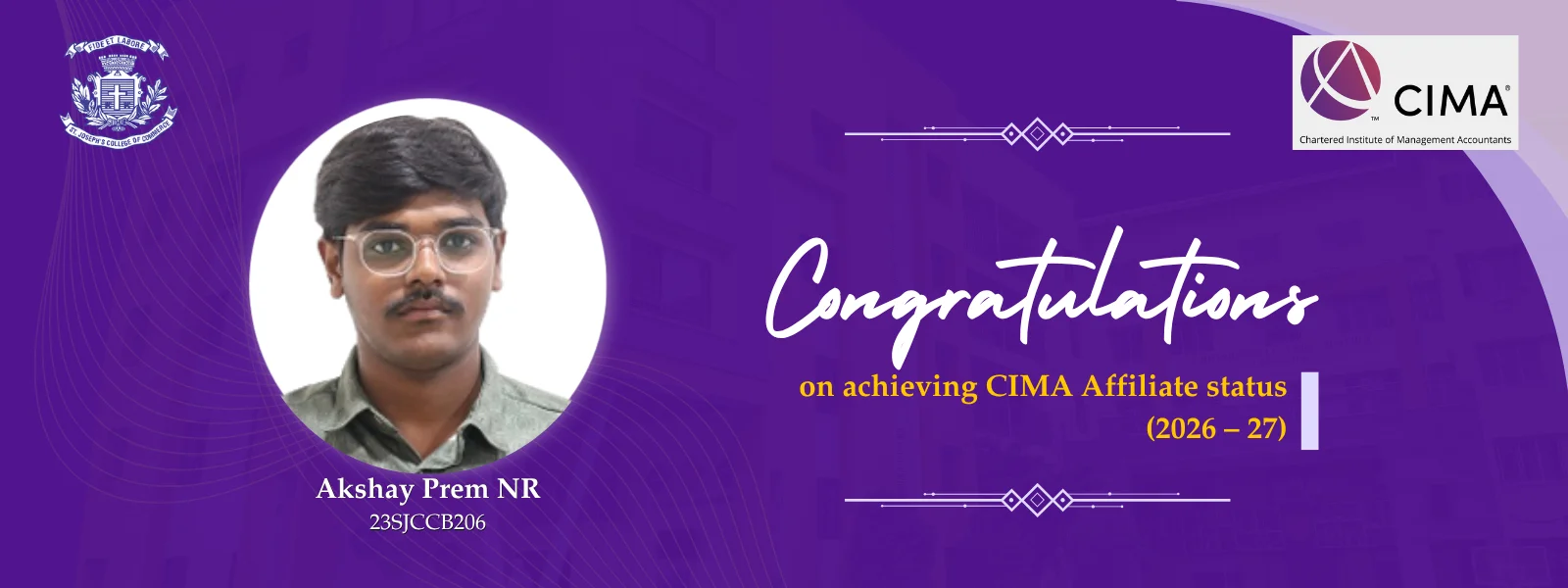 CIMA Affiliate 2026–27: Akshay Prem NR (23SJCCB206)